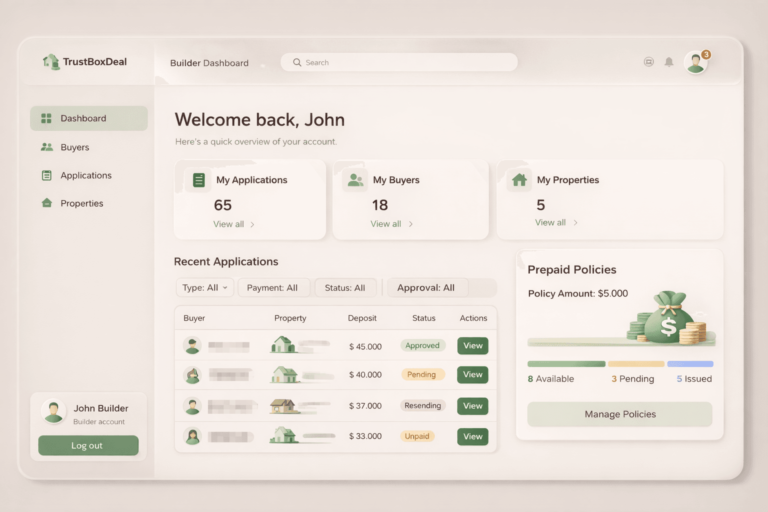 Builder dashboard preview